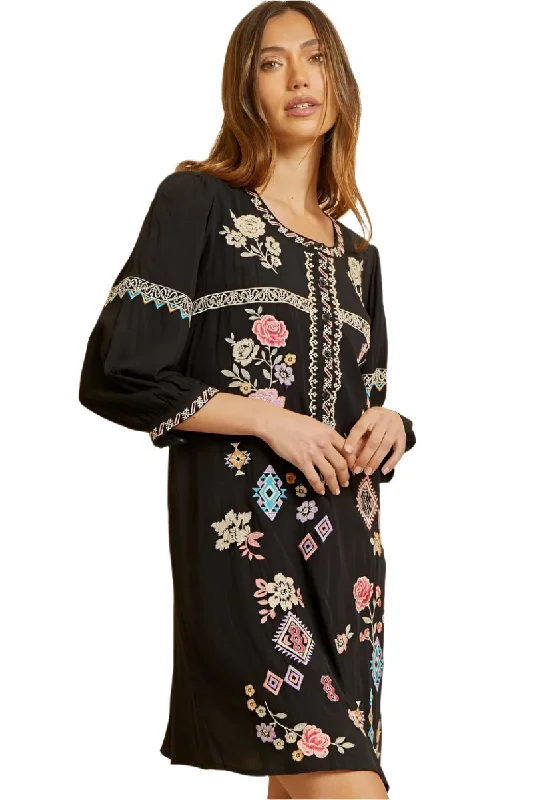 Floral & Aztec Embroidered Dress