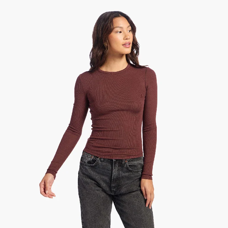 Slinky Rib Long Sleeve Shirt | Black Cherry