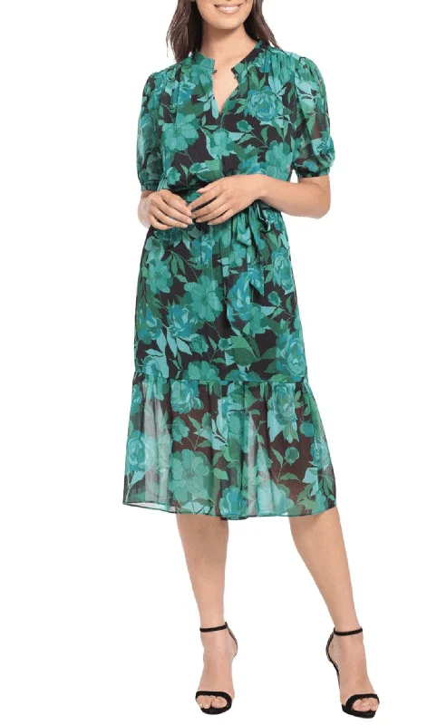 London Times T6456M - Casual Floral Tea Length Dress