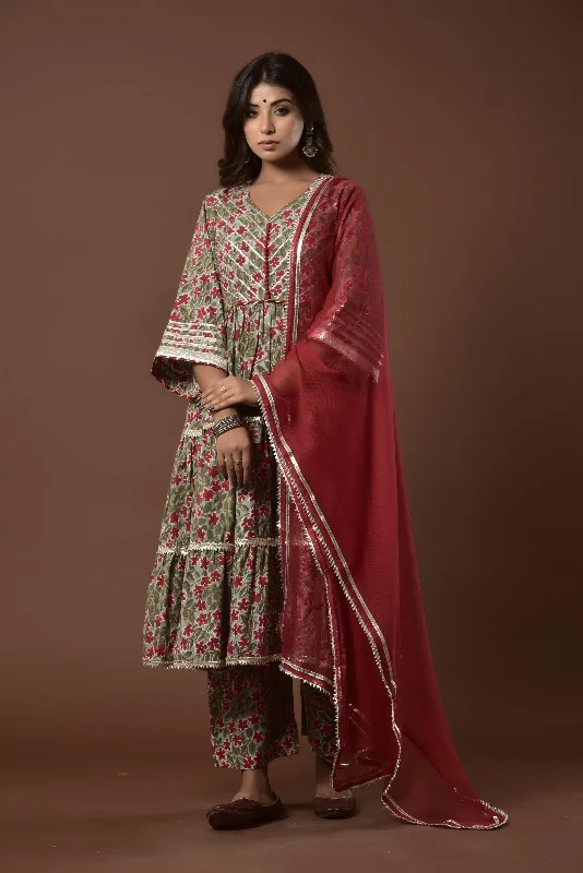 Women's Red Aafreen Suit Set - Kiswah