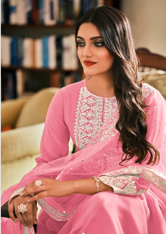 Women's Pink Color Georgette Embroidered Party Salwar Suit - Monjolika