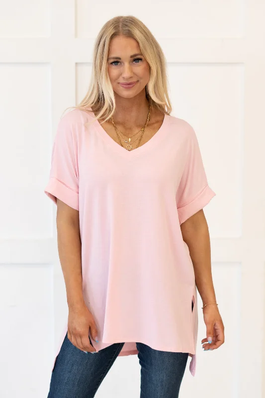 Springs Here! High Low Hem V Neck Top