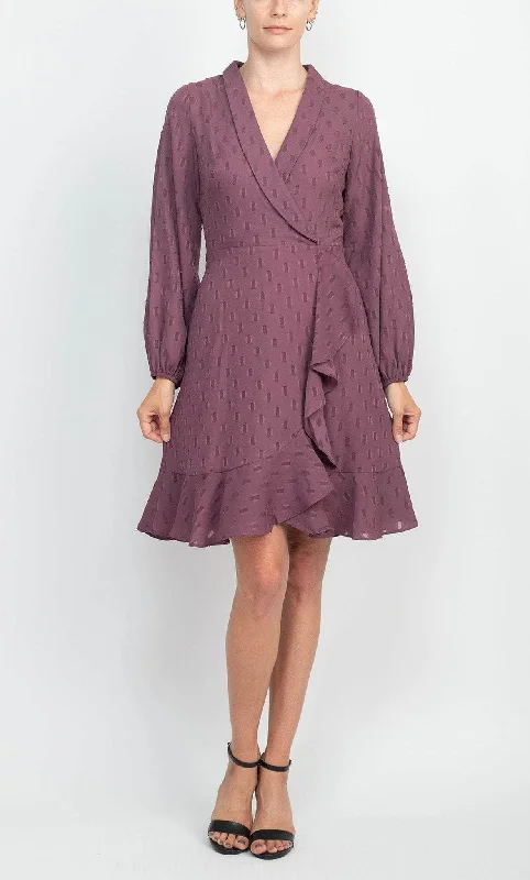 London Times T6075M - Long Sleeve Shawl Collar Cocktail Dress