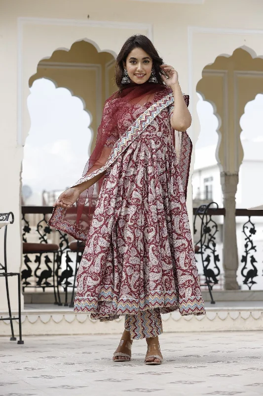 Women's Paisley Printed Anarkali Set - Lado Jaipuri