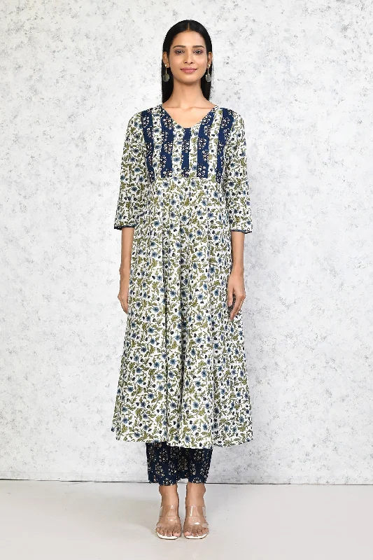 Women's Floral Printed Anarkali Pure Cotton Kurta With Palazzo Set - Miravan