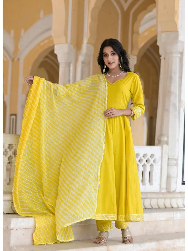 Women's Aureolin Yellow Anarkali Suit Set - Hatheli