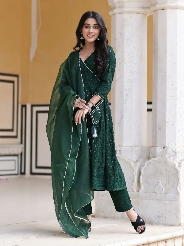 Women's Juniper Green Embellished Anarkali Set - Hatheli