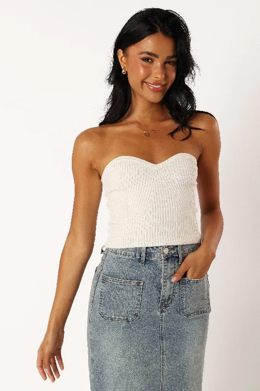 Pari Strapless Knit Top - White