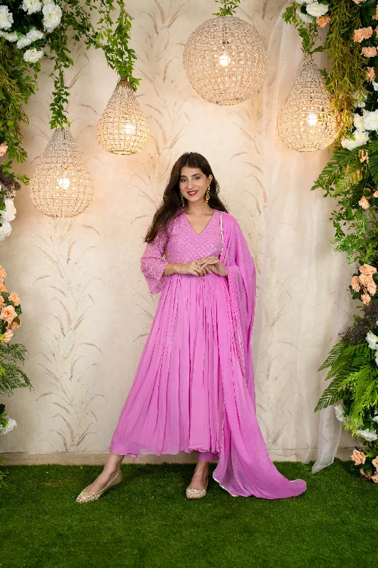 Women's Lavender Pink Flared Anarkali - Label Shaurya Sanadhya