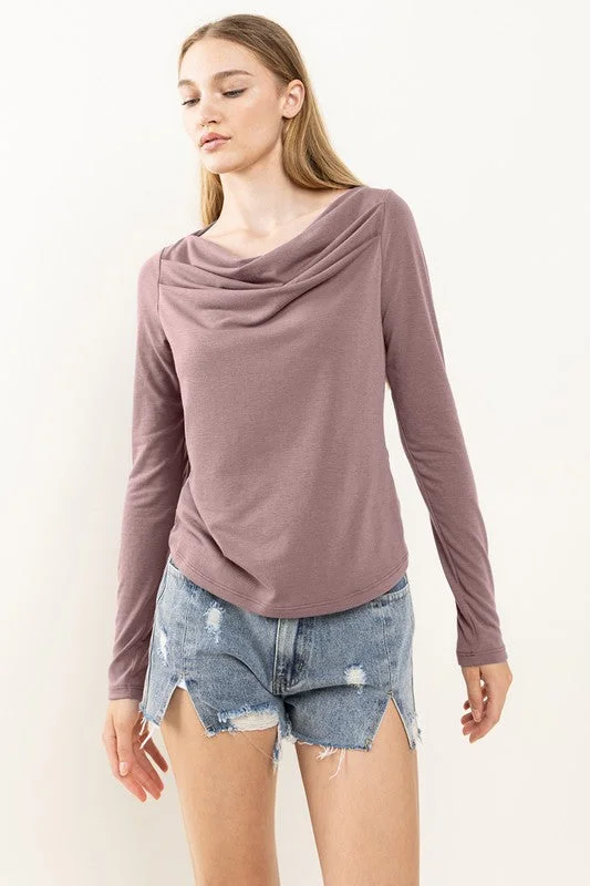 MOCHA SOFT TOUCH COWL NECK TOP TN13197SA