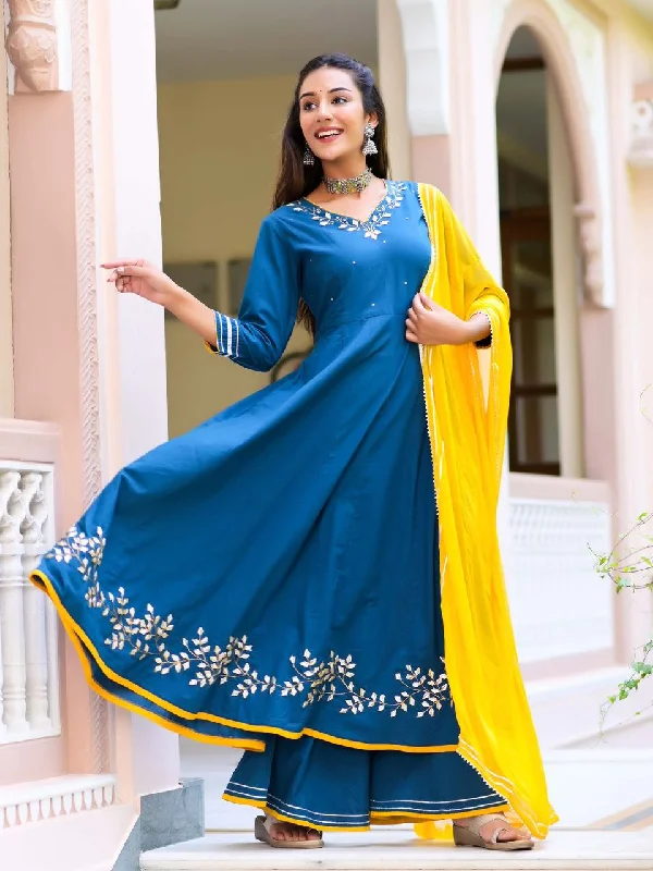 Women's Blue Heavy Gota Patti Anarkali Suit Set - Hatheli