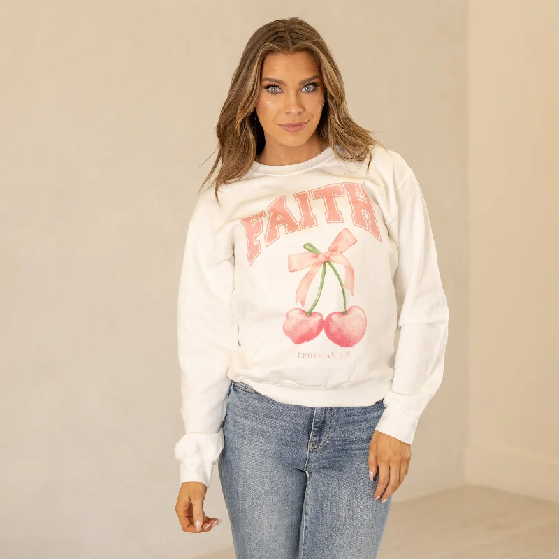 Faith Coquette Cherry Graphic Long Sleeve Sweater