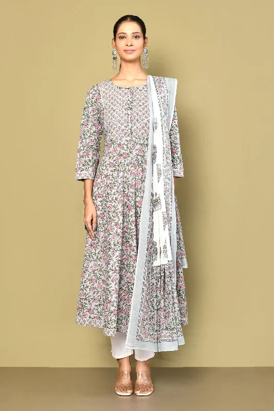 Women's Blue Printed With Gota Patti Work Anarkali Kurta With Dupatta - Miravan