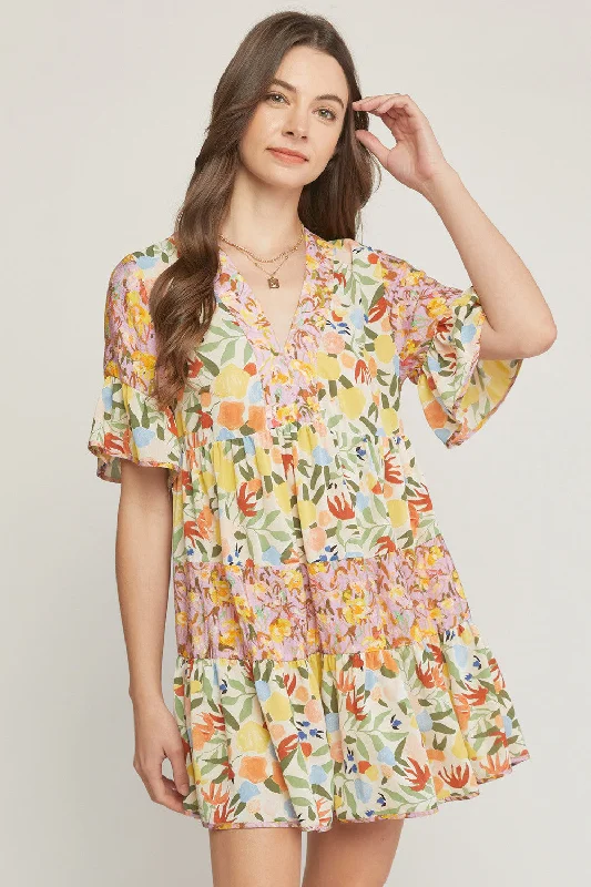 Mixed Floral Ruffle Dress