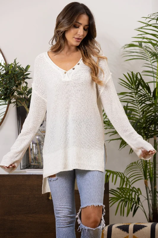 IVORY HI-LOW DOLMAN SLEEVES KNIT TOP-TI10006SB