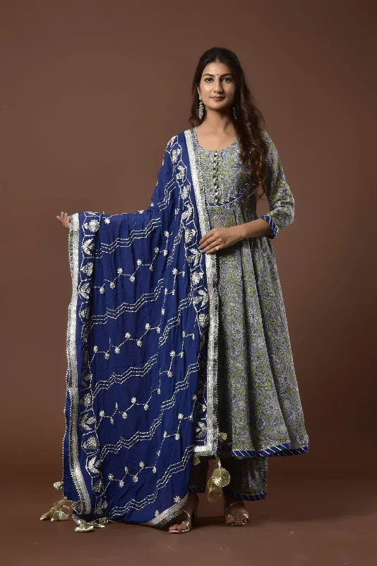 Women's Blue gulmohar anarkali Set - Kiswah