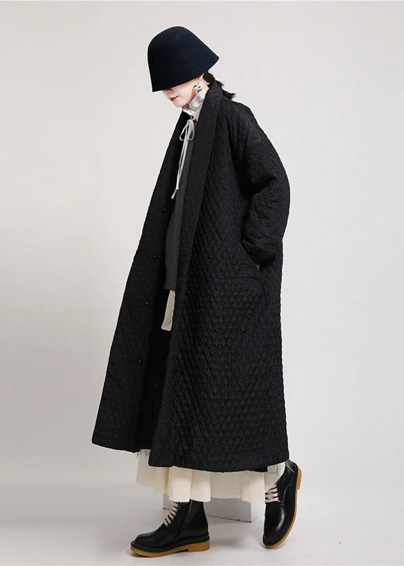 Art Black Oversized Side Open Fine Cotton Filled Puffers Coats Winter