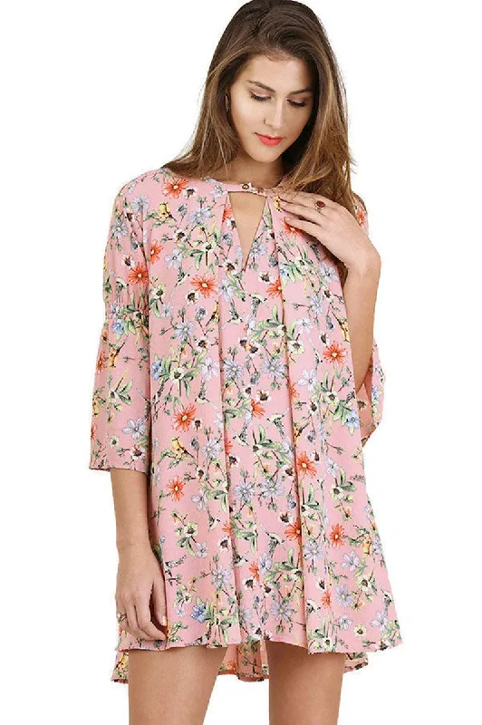 Floral Keyhole Dress, Rose Mix