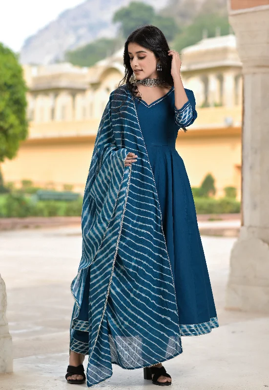 Women's Miera Blue Anarkali Suit Set - Hatheli