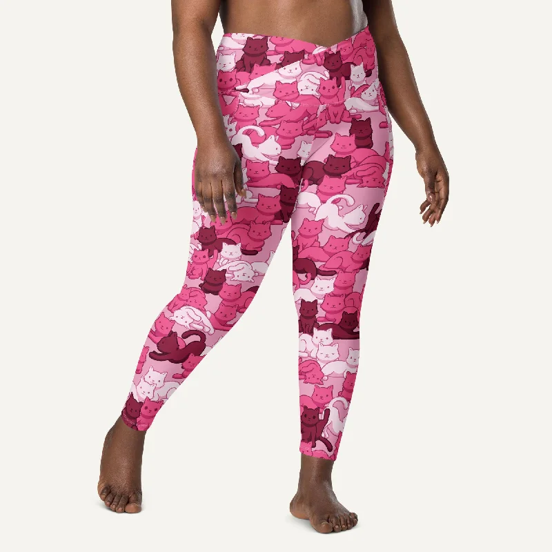 Cats Camouflage Pink Crossover Leggings With Pockets