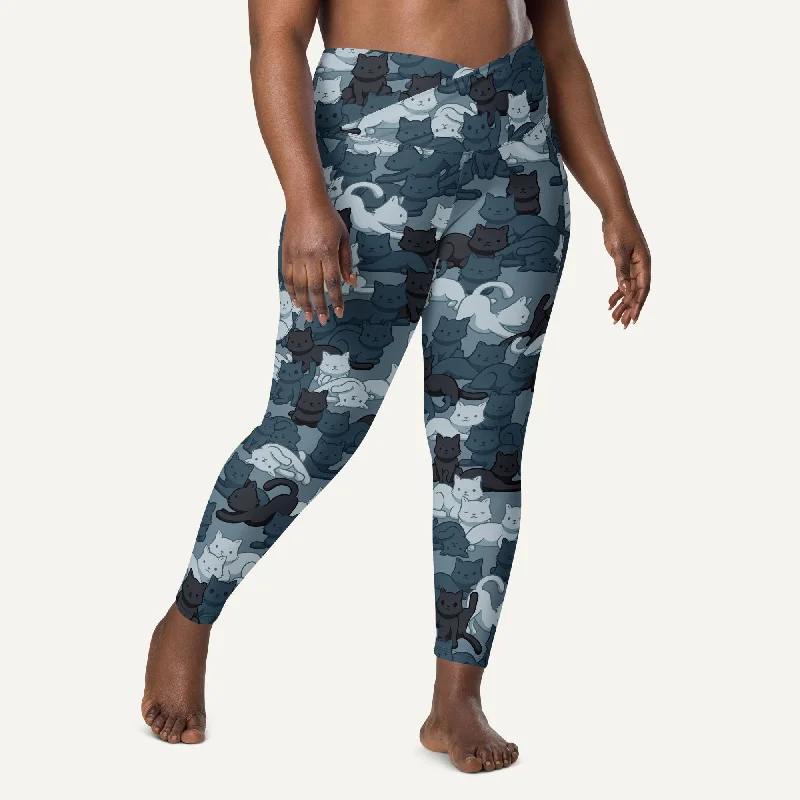 Cats Camouflage Navy Crossover Leggings With Pockets