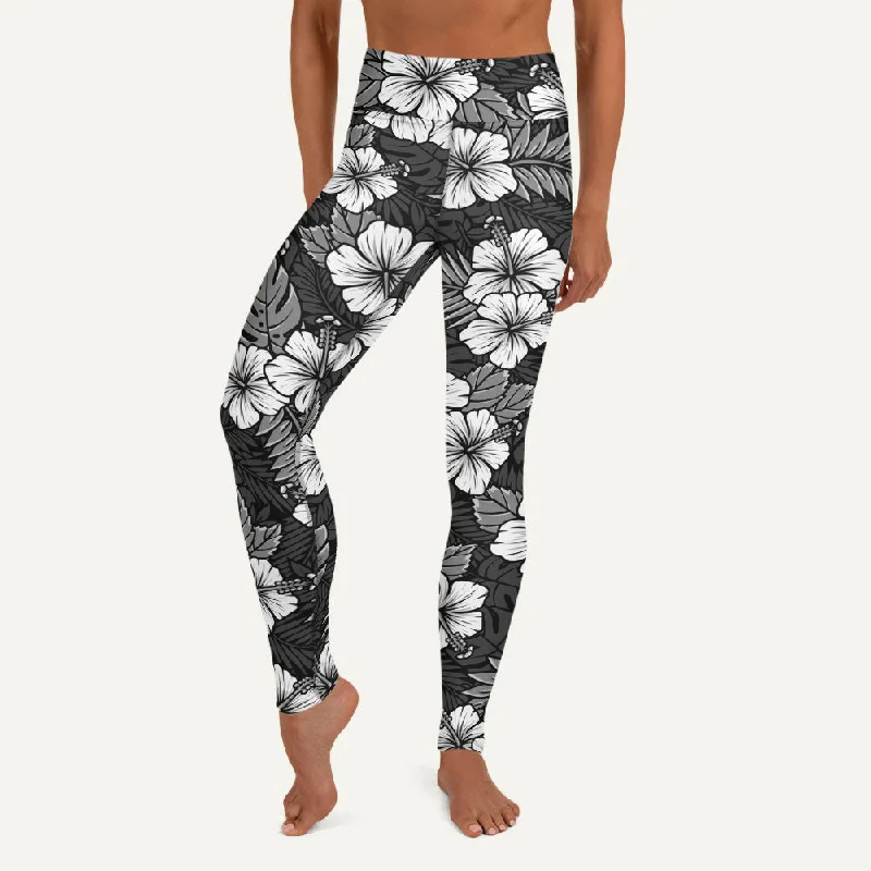 Hawaiian Aloha Black High-Waisted Leggings