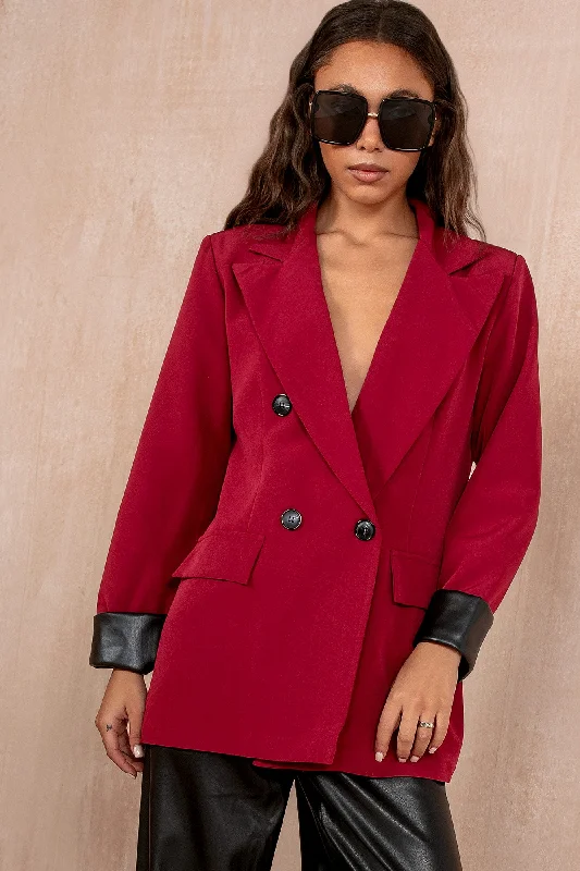 Sabina Burgundy Leather Cuff Blazer