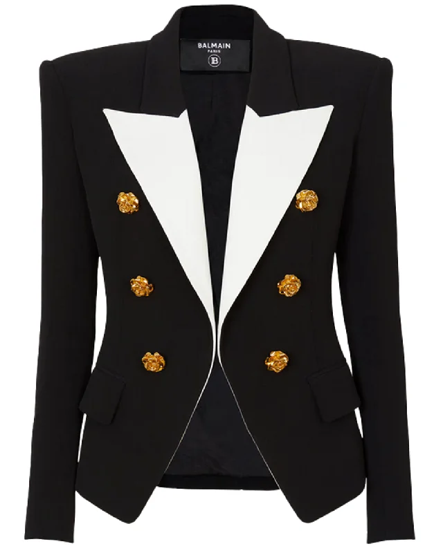 Noir and Blanc Satin Lapel Button Jacket