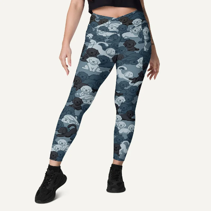 Dogs Camouflage Navy Crossover Leggings With Pockets