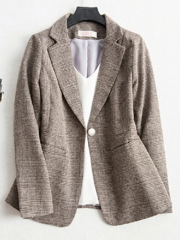 Women's Cotton Notched Collar Single Breasted Elegant Blazers