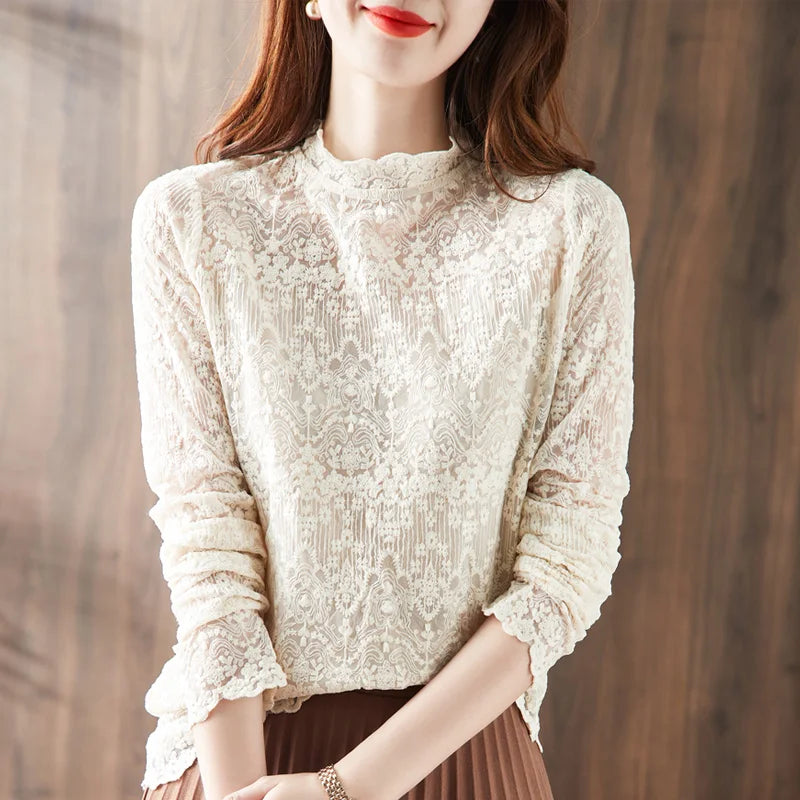 Women's Acrylic O-Neck Long Sleeve Casual Wear Embroidery Blouse