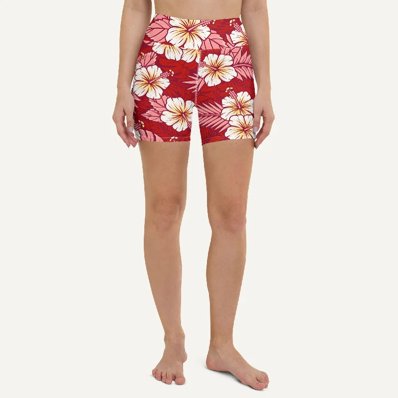 Hawaiian Aloha Red High-Waisted Shorts