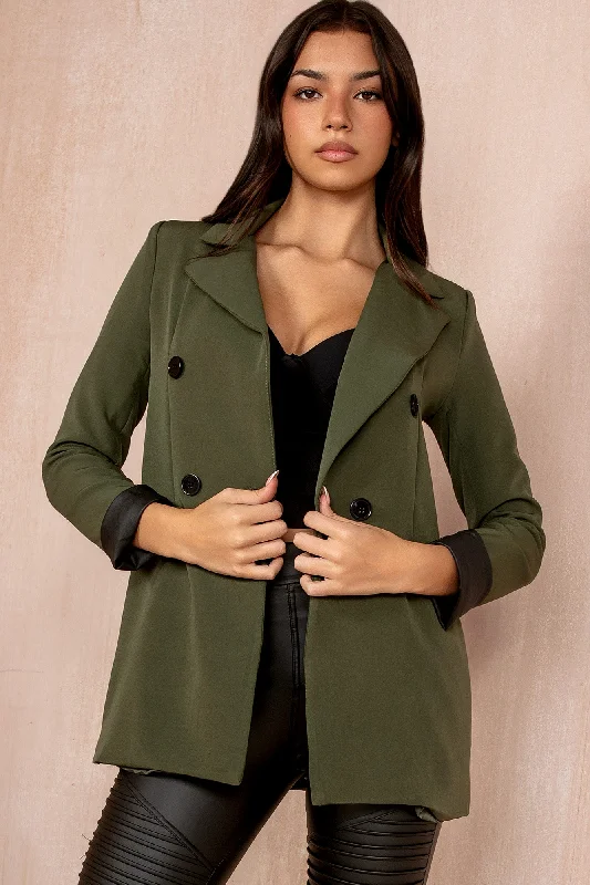 Bridgy Khaki Leather Cuff Blazer