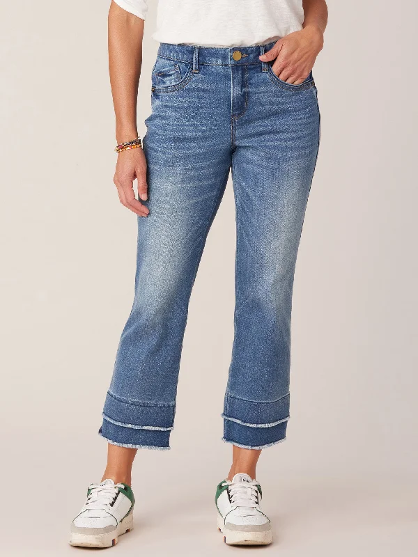 "Ab"solution Mid-Rise Double Layer Fray Hem Kick Flare Jeans