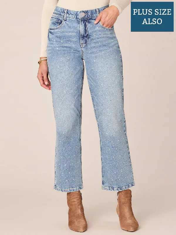 "Ab"solution High Rise Rhinestone Round Up Boyfriend Plus Size Jeans