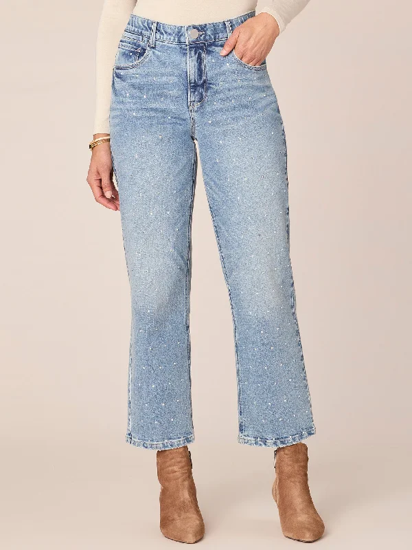 "Ab"solution High Rise Round Up Yoke Rhinestone Petite Boyfriend Jeans