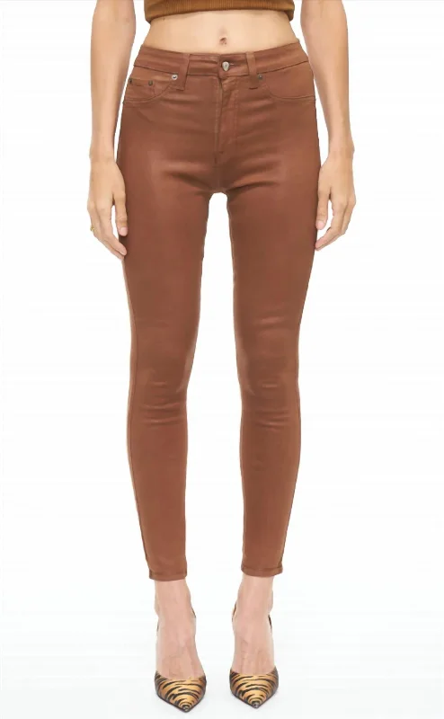 Aline High Rise Skinny Jeans In Coated Cognac