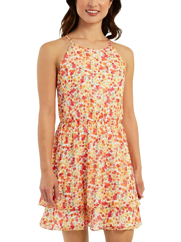 Juniors Womens Chiffon A-Line Fit & Flare Dress