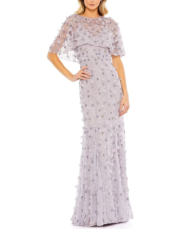 Mac Duggal Embellished Illusion Cape Sleeve Trumpet Gown