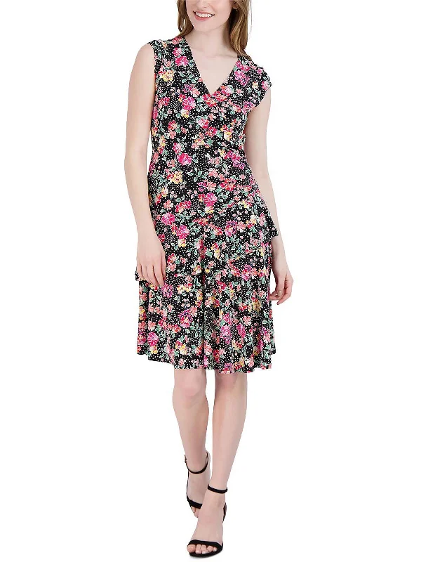 Petites Womens Ruffle Floral Sundress