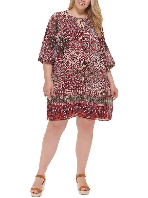 Plus Womens Chiffon Printed Shift Dress