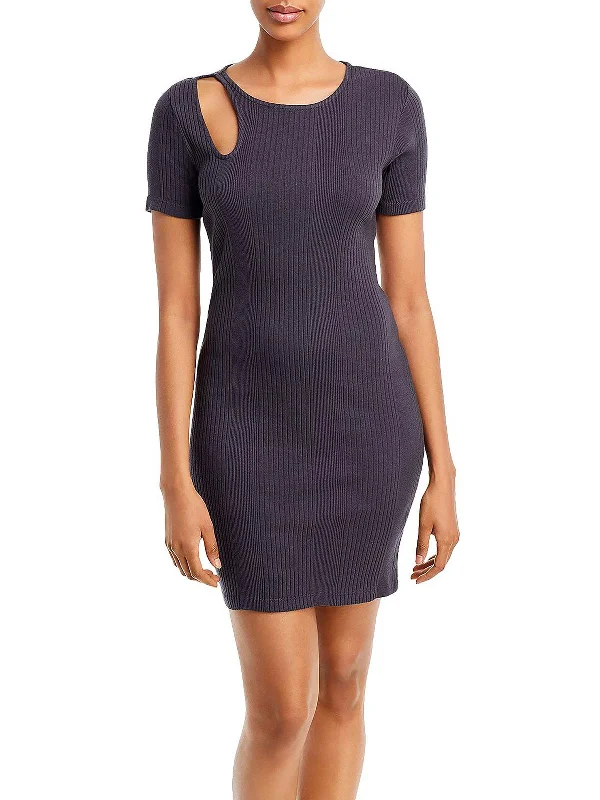 Womens Cut-Out Ribbed T-Shirt Dress