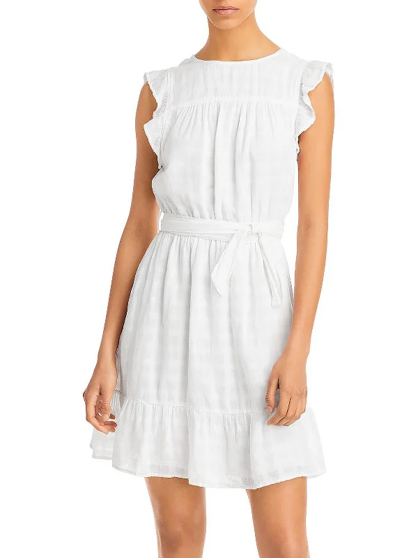 Womens Linen Blend Tiered Mini Dress