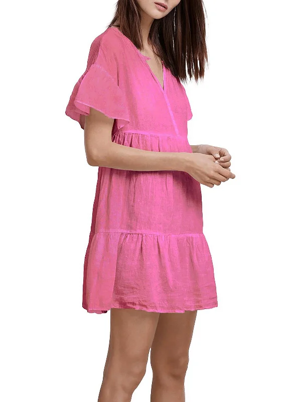 Womens Linen Ruffled Casual Dress