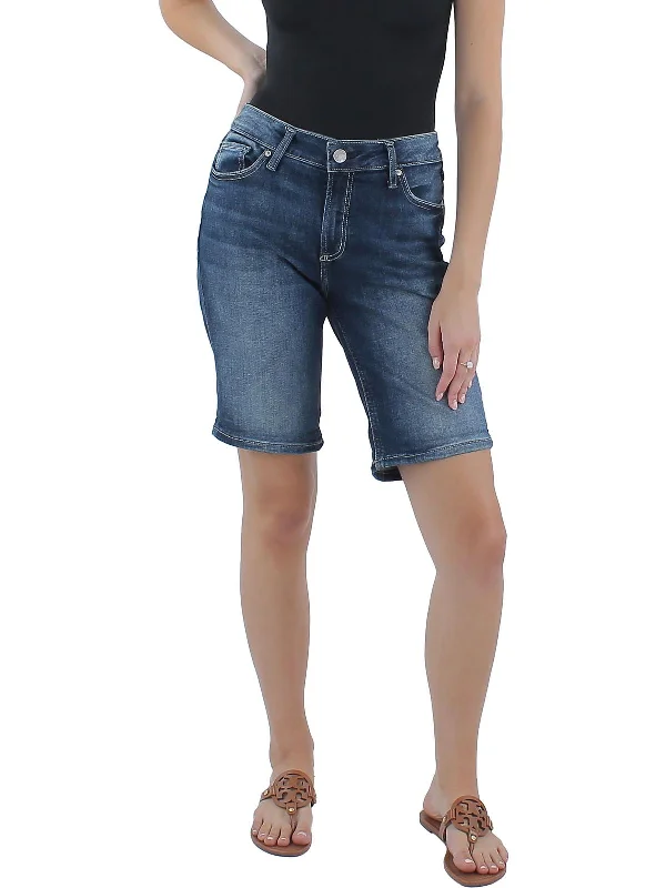 Womens Mid Rise Cuffed Bermuda Shorts