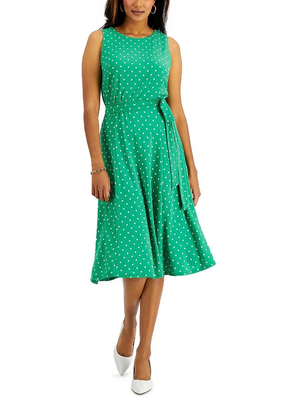 Womens Polka Dot Mid Calf Fit & Flare Dress