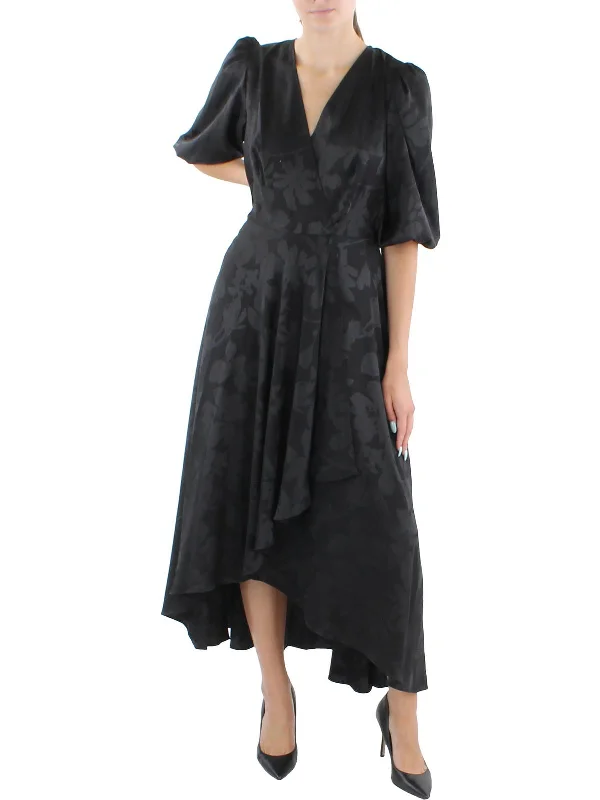 Womens Surplice Hi-Low Wrap Dress