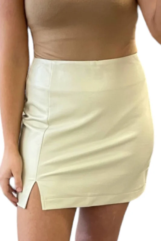 Leather Mini Skirt In Cream