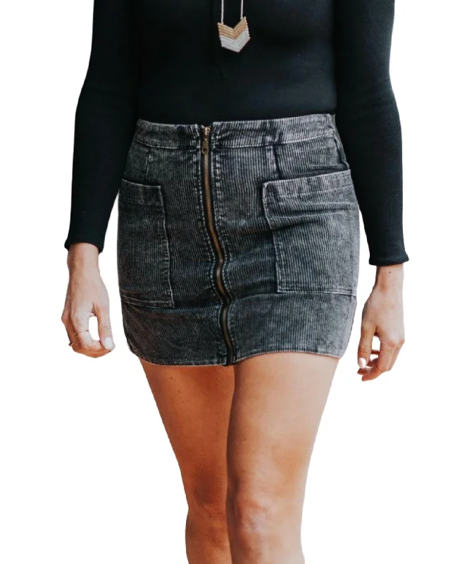 Mini But Mighty Corduroy Skirt In Charcoal