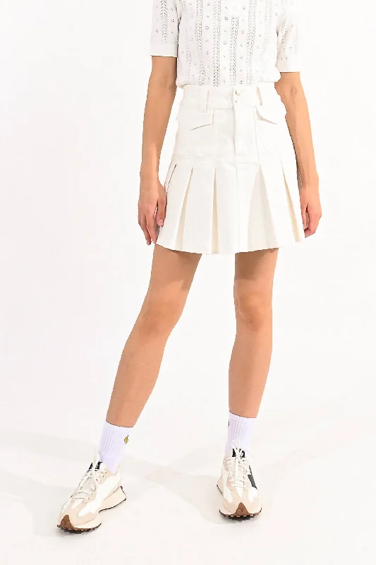 Pleated Denim Tennis Skirt In White